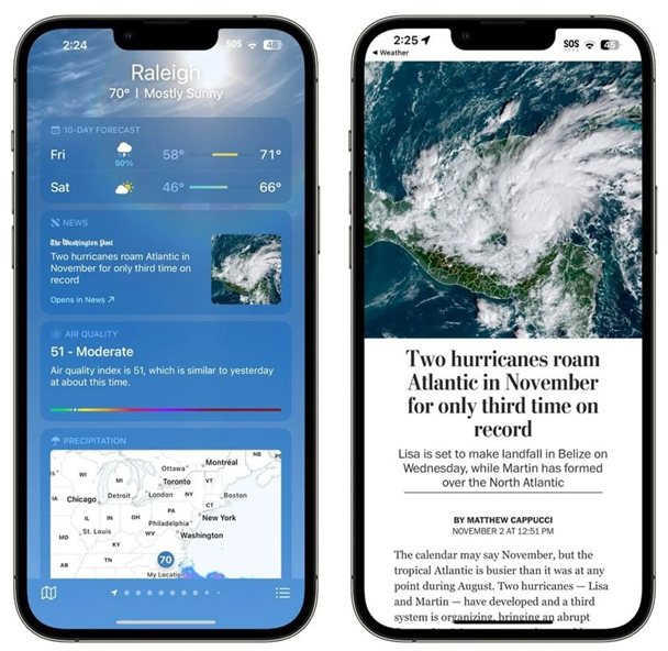 阿城苹果14维修分享iPhone 14手机如何看天气时顺带看新闻 