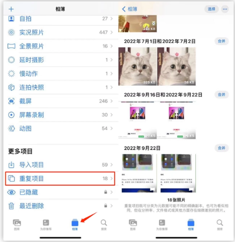阿城苹果手机维修分享iOS 16 中相册重复项目功能使用方法 